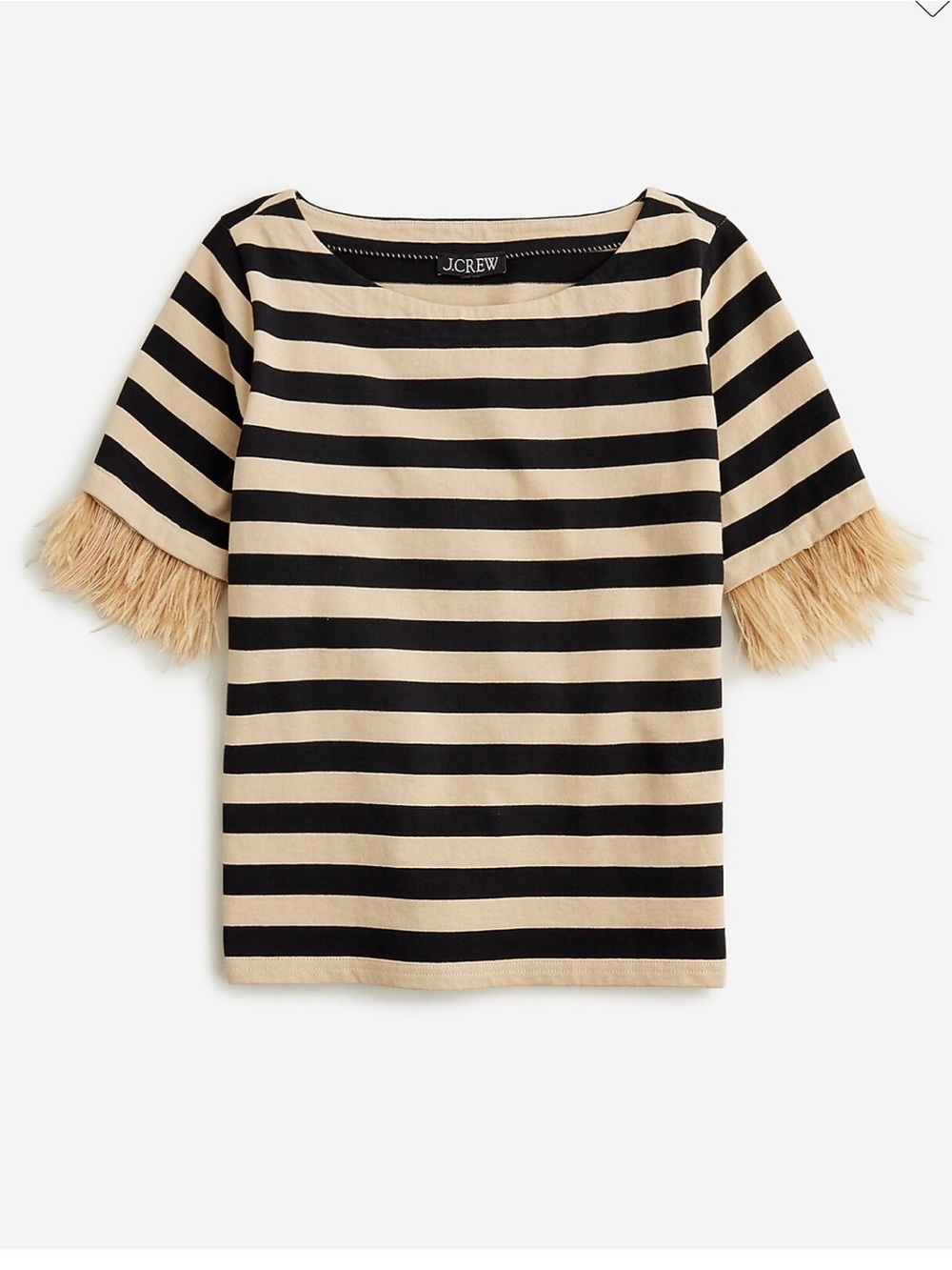 Mariner jersey cropped striped boatneck T-shirt with feathers XS